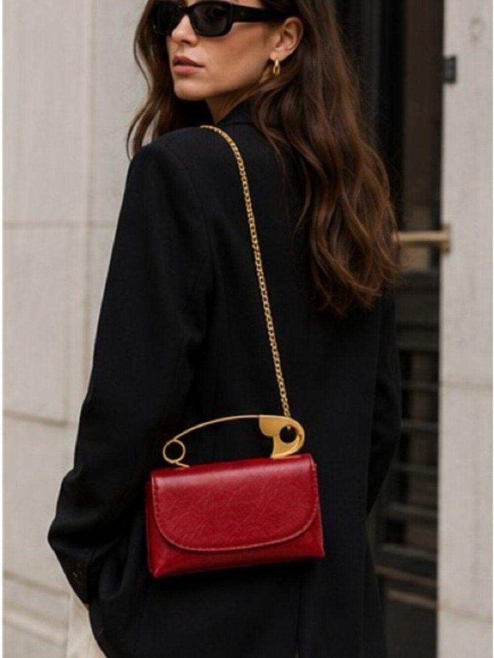 Red Mini Bag with Gold Safety-Pin Handle